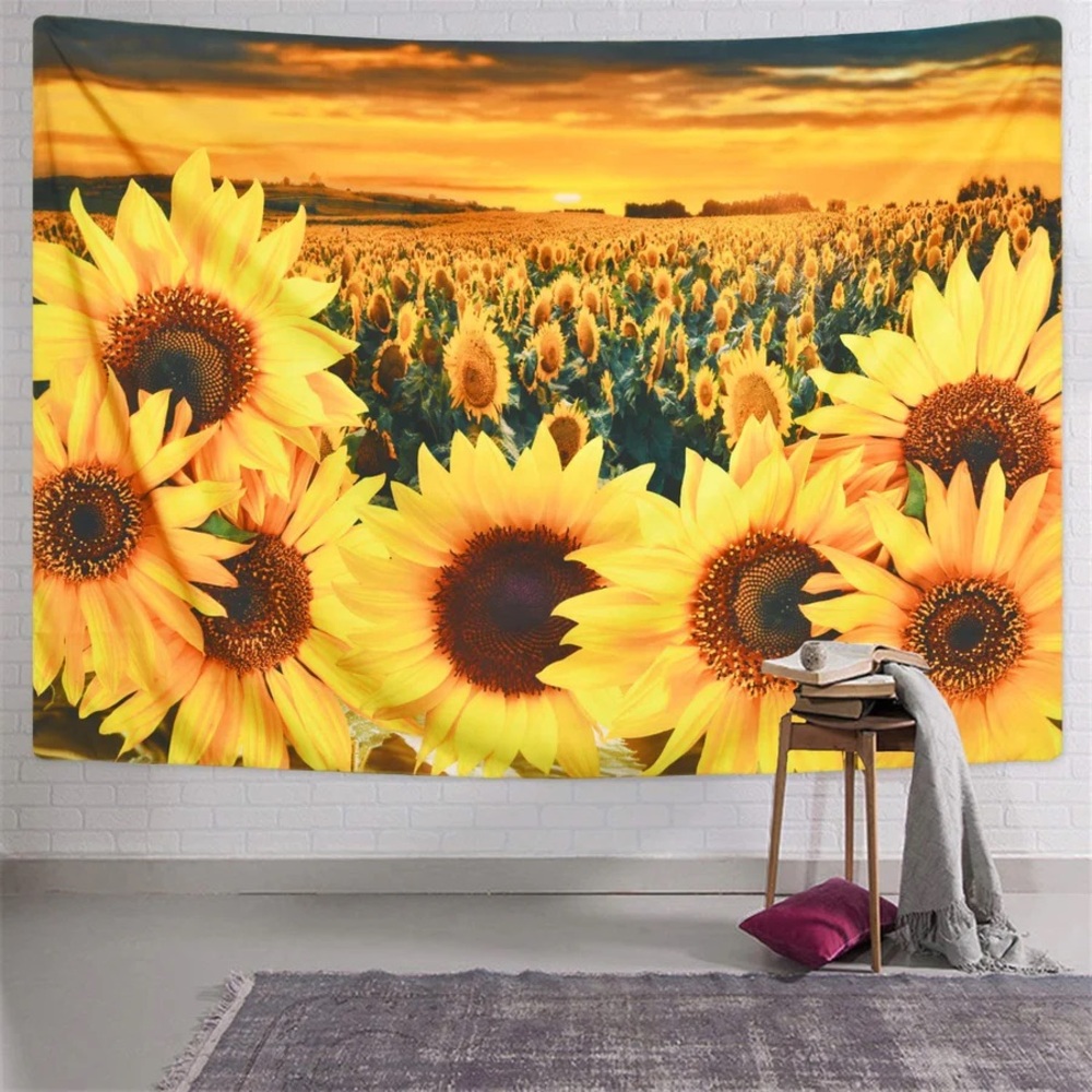 Vibrant Yellow and Orange Sunflower Tapestry Wall Decor Large Wall Backdrop Art
